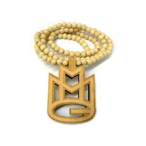Natural Wooden Mmg Maybach Music Group Pendant with a 36 Inch Beaded 