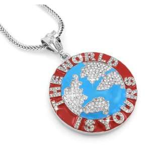  Hip Hop Bling Rodium Silver Tone The World Is Yours 