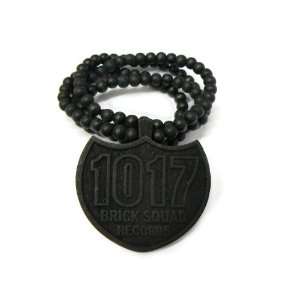 Black Wooden 1017 Brick Squad Pendant with a 36 Inch Beaded Necklace 