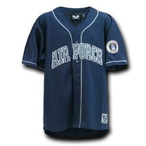 NAVY BLUE Fully Button Down Military AIR FORCE Logo Baseball Jersey 