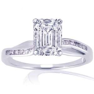  1 Ct Emerald Cut Swirl Diamond Engagement Ring Channel Set 