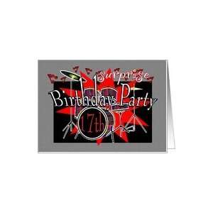  17th Surprise Birthday Party Invitation Musical Drums Card 