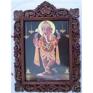  Elegant Ganesha Poster Painting in Wood Craft Frame 