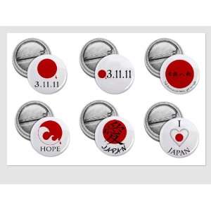 SUPPORT JAPAN Earthquake Tsunami Survivors 6 Pack 1 inch Mini Pinback 