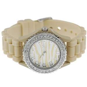   : Womens Rhinestone accented Tan Small Face Silicone Watch: Jewelry