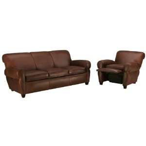   Designer Style Leather Living Furniture Queen Sleeper Sofa & Recliner