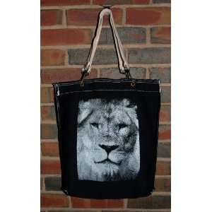  African Lion   100% Cotton Tote Bag   Silver on Black 