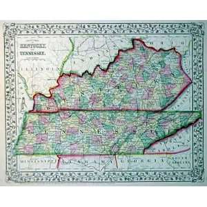    Mitchell 1871 Antique Map of Kentucky & Tennessee