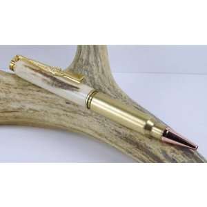  Deer Antler 308 Rifle Cartridge Pen With a Gold Finish 