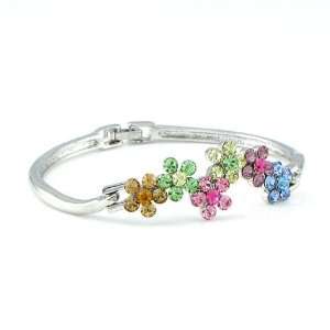   Glistering Flower Bangle with Mulit colour Swarovski Crystals (3616