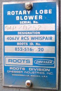 ROOTS DRESSER WHISPAIR BLOWER MODEL 406JV RCS  