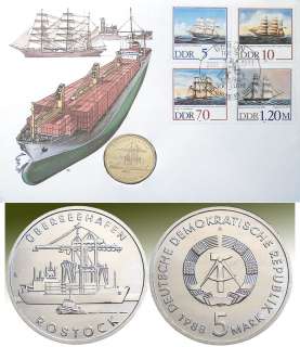   REP) 5 MARKS 1988 BU  PORT CITY OF ROSTOCK  Numismatic Cover  