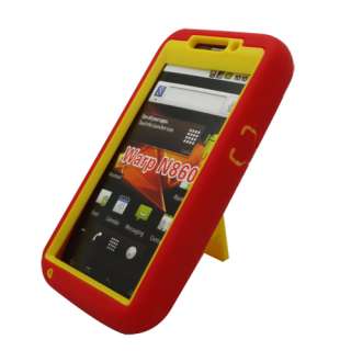 For ZTE Warp Hybrid Hard/Rubber Protector Cover Case Yellow/Red With 