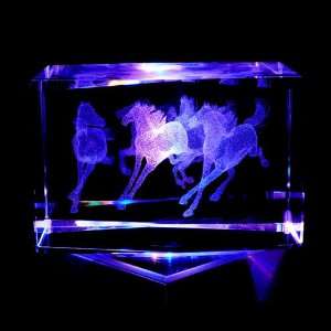  Horses 3D Laser Etched Crystal includes Two Separate LEDs Display 