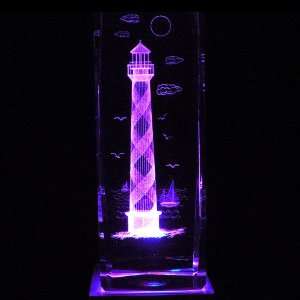Lighthouse 3D Laser Etched Crystal includes Two Separate LEDs Display 