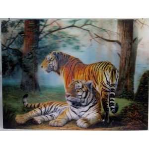 3D Lenticular Stereoscopic Print Paint Picture   Two Tigers in Forest