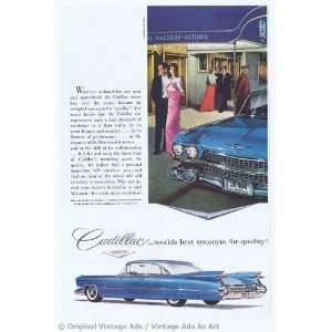  1959 Cadillac Coupe Blue Waldorf Astoria Vintage Ad 