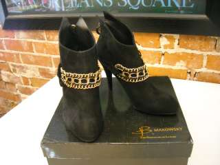 WOW! B Makowsky BLACK Suede & CHAIN Holly Ankle BOOT 6 NEW  