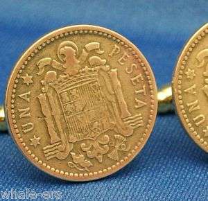 Spain Vintage 1953 Una Peseta Coin   New Cufflinks  