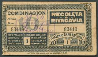 TRAMWAY ARGENTINA BUENOS AIRES Ticket 1910 VF II  