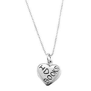  Sterling Silver One Sided I Love Books Heart Necklace 
