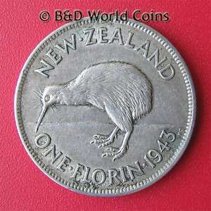 NEW ZEALAND 1943 FLORIN .18oz SILVER KIWI BIRD 28mm  