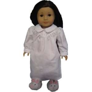  Doll Nightgown and Fuzzy Bunny Slippers for 18 Inch 