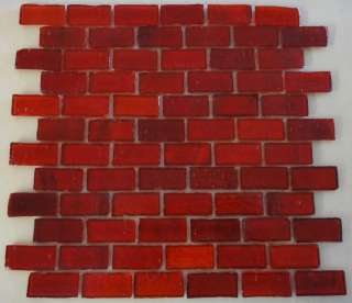   Red Brick 12x12 Rustic Glass Tile Mosaic Sheet (1x2 Tiles)  
