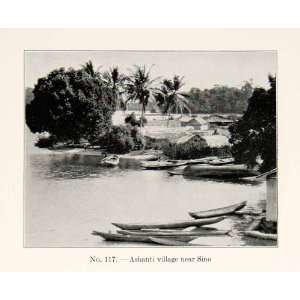  1930 Print Ashanti Village Sino Liberia Africa Water Boats 