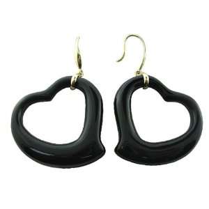  Onyx Gliding Heart Dangling Earrings, 14K Gold: Jewelry