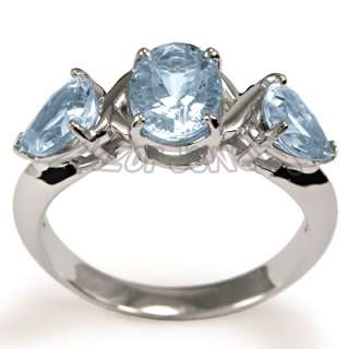 Aquamarine Three Stone Ring in Platinum 950 Item # R1319  