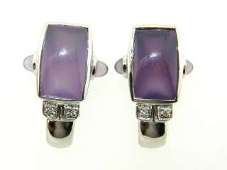 Beautiful Purple Jade & Diamond Solid 14K Gold Earrings  