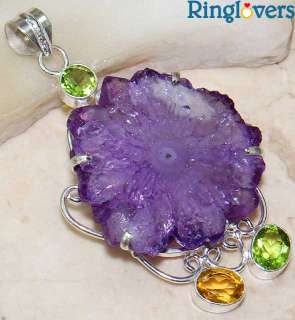 Natural Cluster Amethyst,Citrine,Peridot & 925 Solid sterling silver 