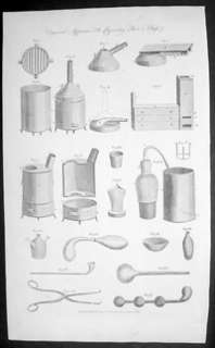 1795 Hall Antique Print of Various Chemistry Apparatus  