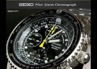 Seiko Men Flightmaster Chronograph Alarm Pilot 200m Watch Sna411 