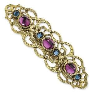   Blue and Dark Purple Crystal Filigree Barrette: 1928 Jewelry: Jewelry
