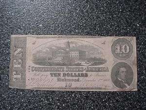 1862 Ten Dollar Confederate Note  