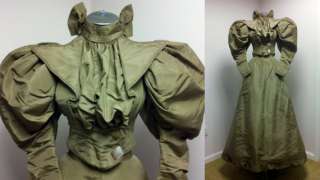 Antique 1890s Victorian Formal Dress Silk Taffeta Museum Quality 