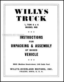   MB Military Jeep Assembly Instructions 1941 1942 1943 1944 1945 WWII