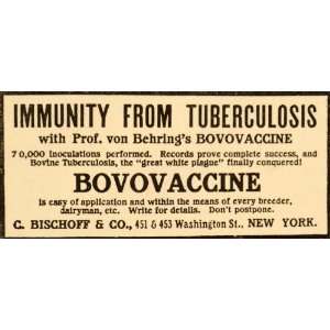  1907 Ad Tuberculosis Von Behring Bovovaccine Bischoff 