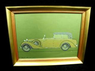 1950S PRINT MERCEDES DOPPEL PHAETON 1901 WOOD FRAMED  