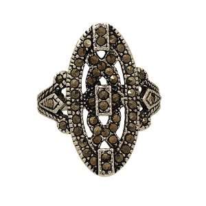    Retro Style Oval Shaped Genuine Marcasite Fashion Ring Jewelry