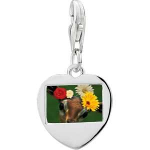   Silver Doe With Flowers Photo Heart Frame Charm: Pugster: Jewelry