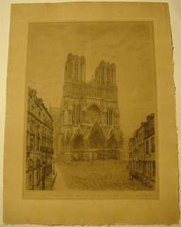 ORIGINAL ETCHING CATHEDRAL OF RIEMS BY RAOUL VARIN  