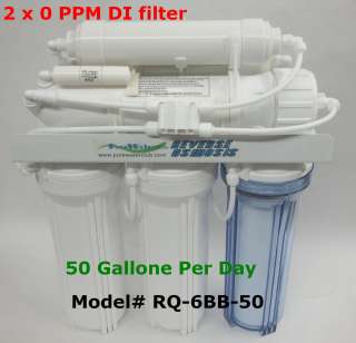 0ppm 6st 50 GPD Reverse Osmosis RO 2xDI Water Filters  