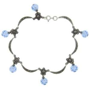  Sterling Silver Marcasite Blue Ball Bracelet: Jewelry