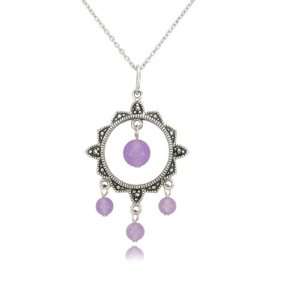   Sterling Silver Marcasite and Lavender Jade Drop Pendant, 18 Jewelry