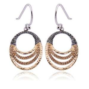   Marcasite and Champagne Crystal Gold Plated Open Circle Drop Earrings