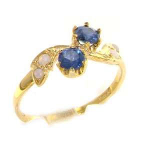 9K Yellow Gold Womens Sapphire & Opal English Made Victorian Style 