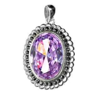   Sterling Silver & Lavender CZ Stunning Solitaire Marcasite Pendant